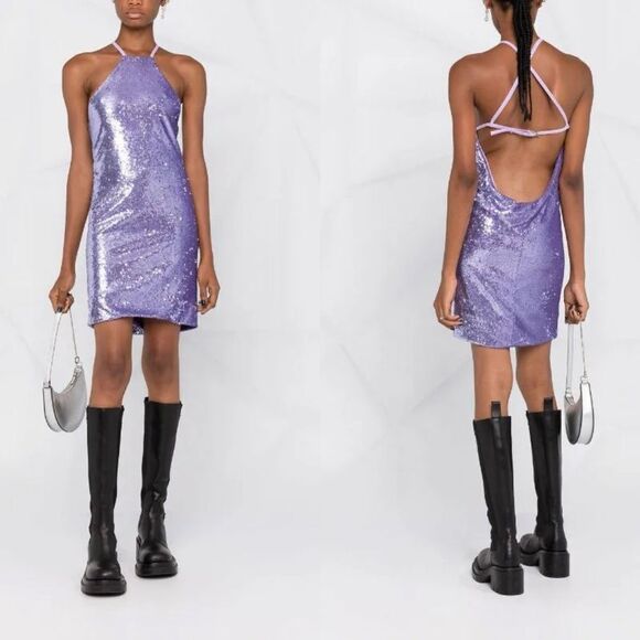 NWOT The Attico Audrey Lilac Sleeveless Open Back Sequin Mini Dress sz 42 US 4-6 - Picture 6 of 16